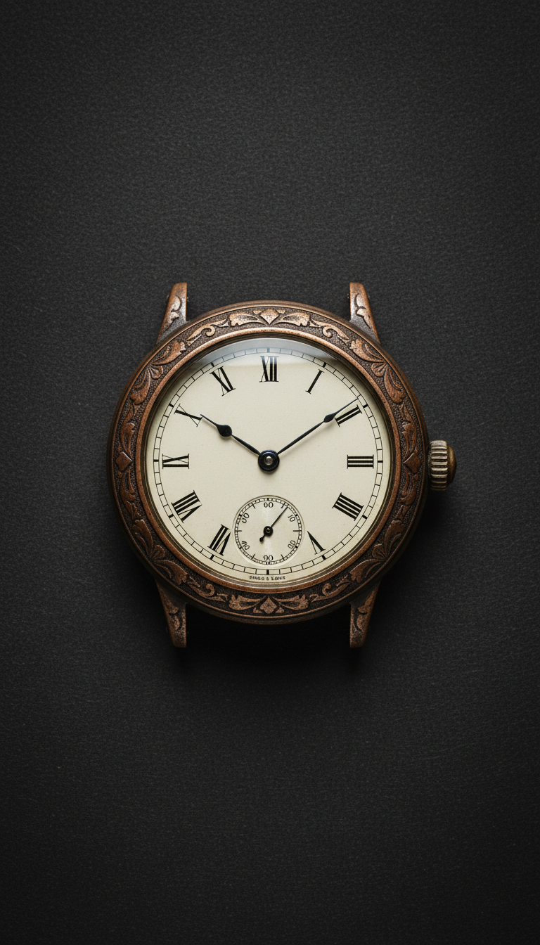 Antique bronze engraved dress watch