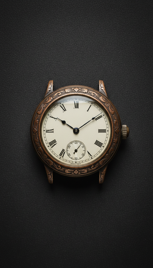 Antique bronze engraved dress watch